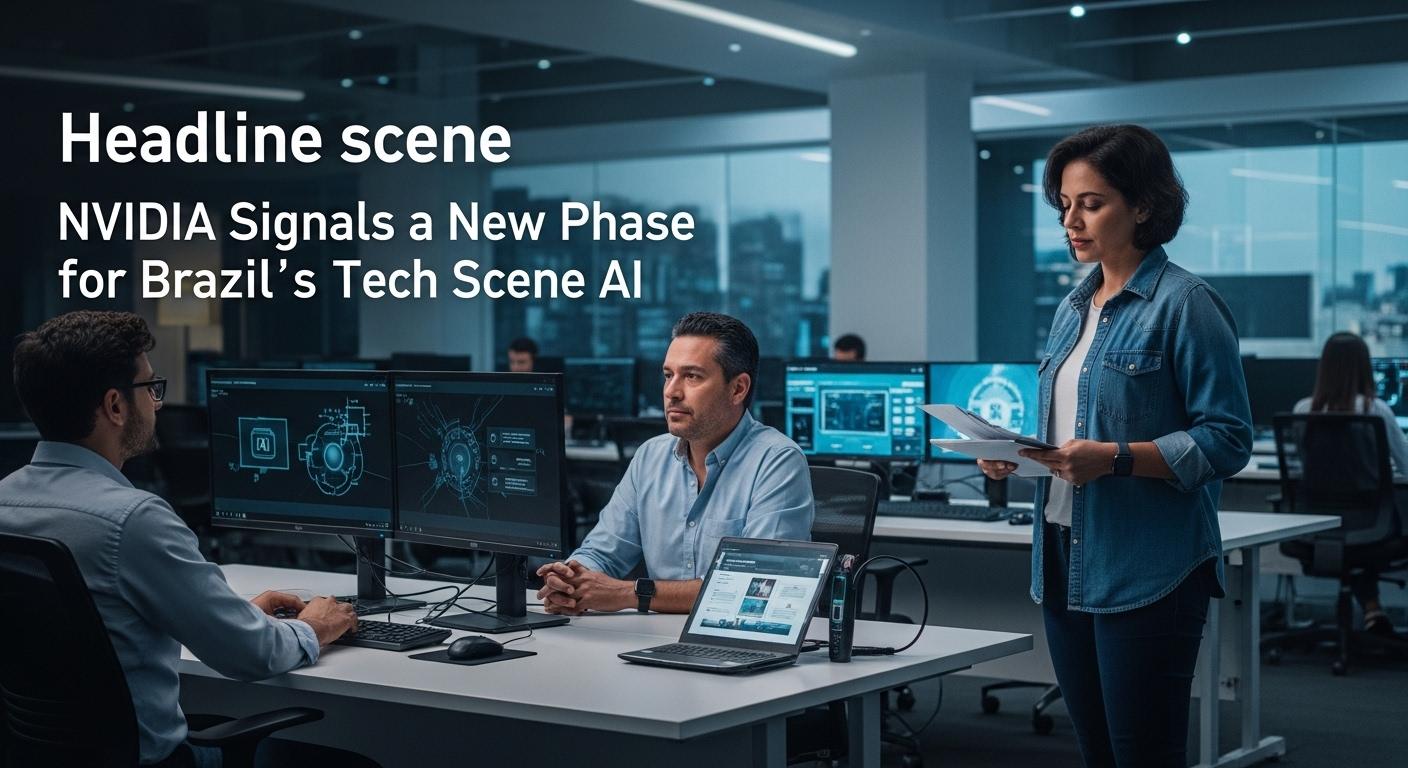 NVIDIA logo over Brazilian technology and data visuals