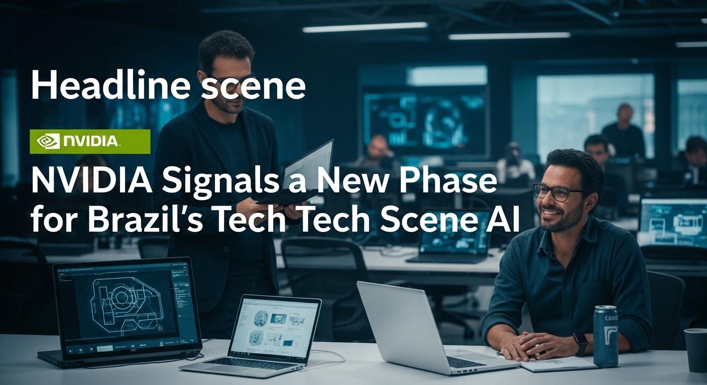 NVIDIA logo over Brazilian technology and data visuals