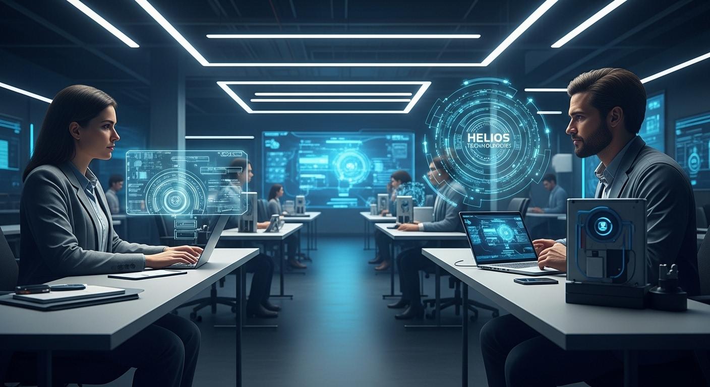 Illustration of Helios Technologies and Mote Marine Technology partnership and digital hub concept in a marine research