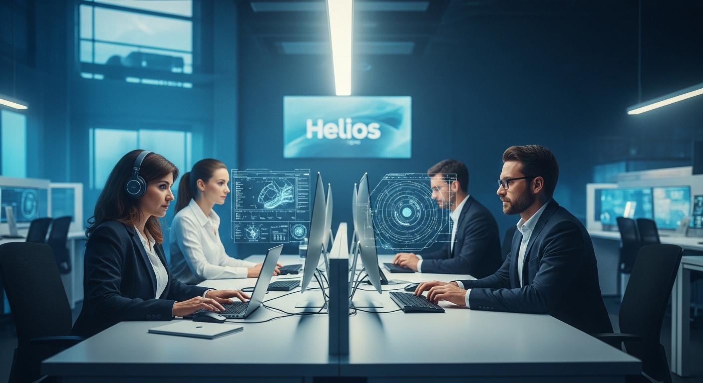 Illustration of Helios Technologies and Mote Marine Technology partnership and digital hub concept in a marine research