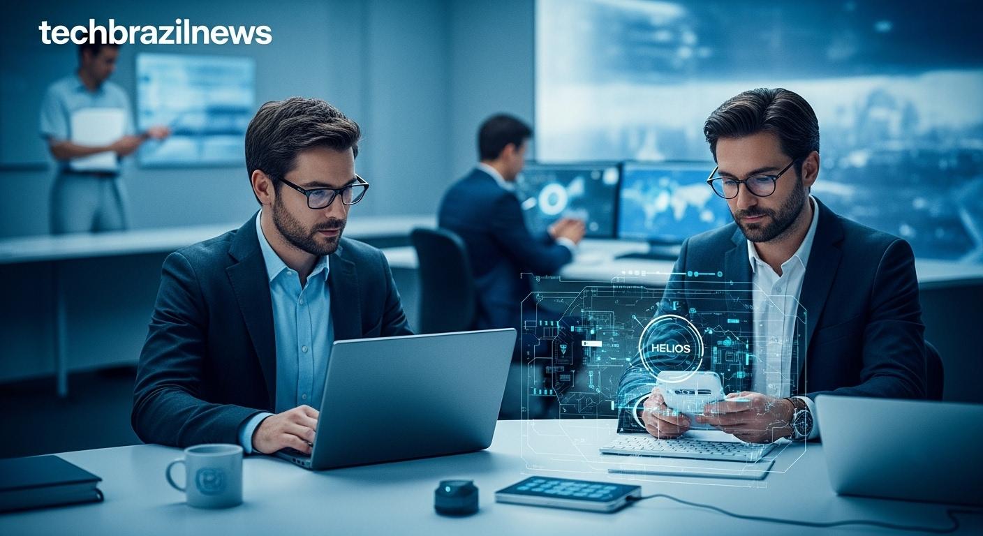 Concept art of a digital marine tech hub inside a science education aquarium with robotics and data displays
