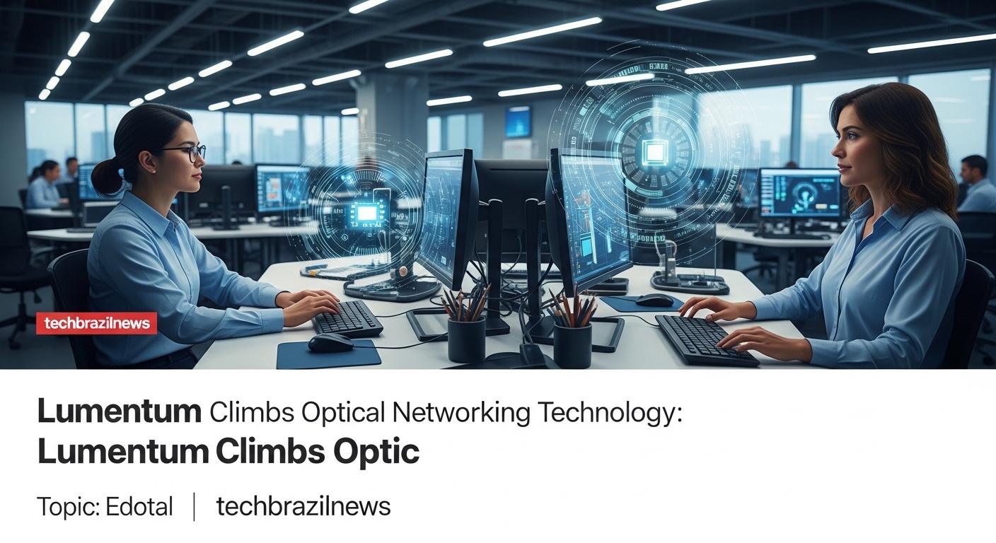 Brazil tech analysis: optical networking equipment and Lumentum branding in a data-center setting