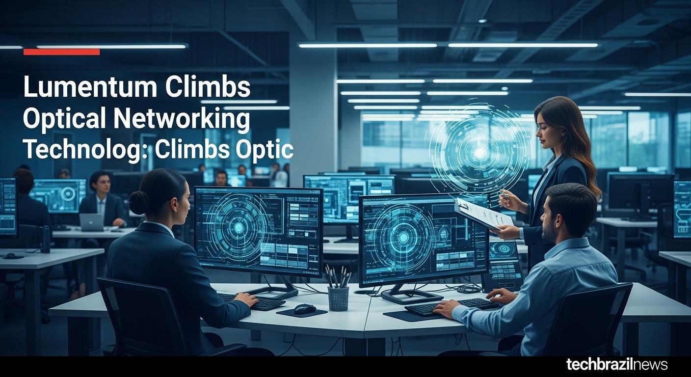 Brazil tech analysis: optical networking equipment and Lumentum branding in a data-center setting