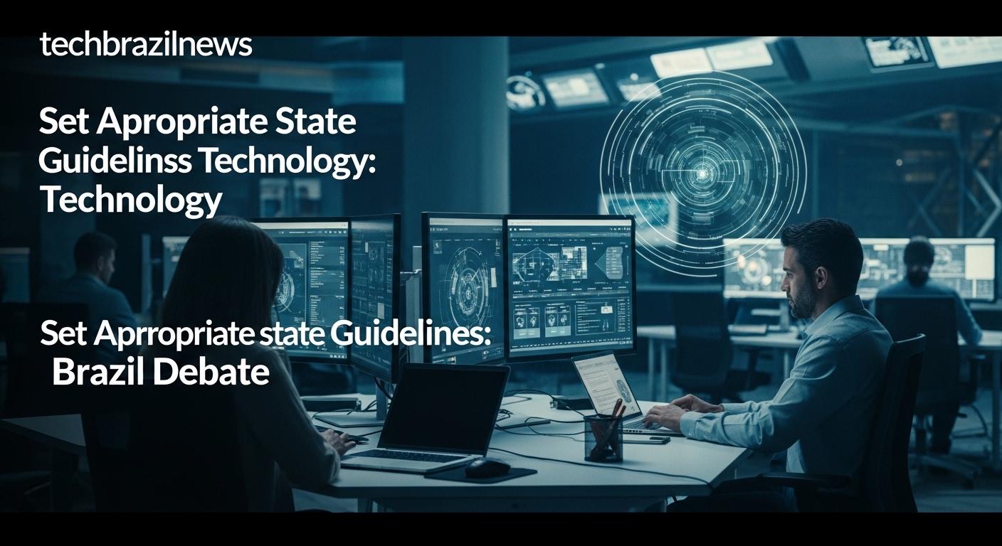 Editorial illustration of Brazil technology policy and surveillance debate