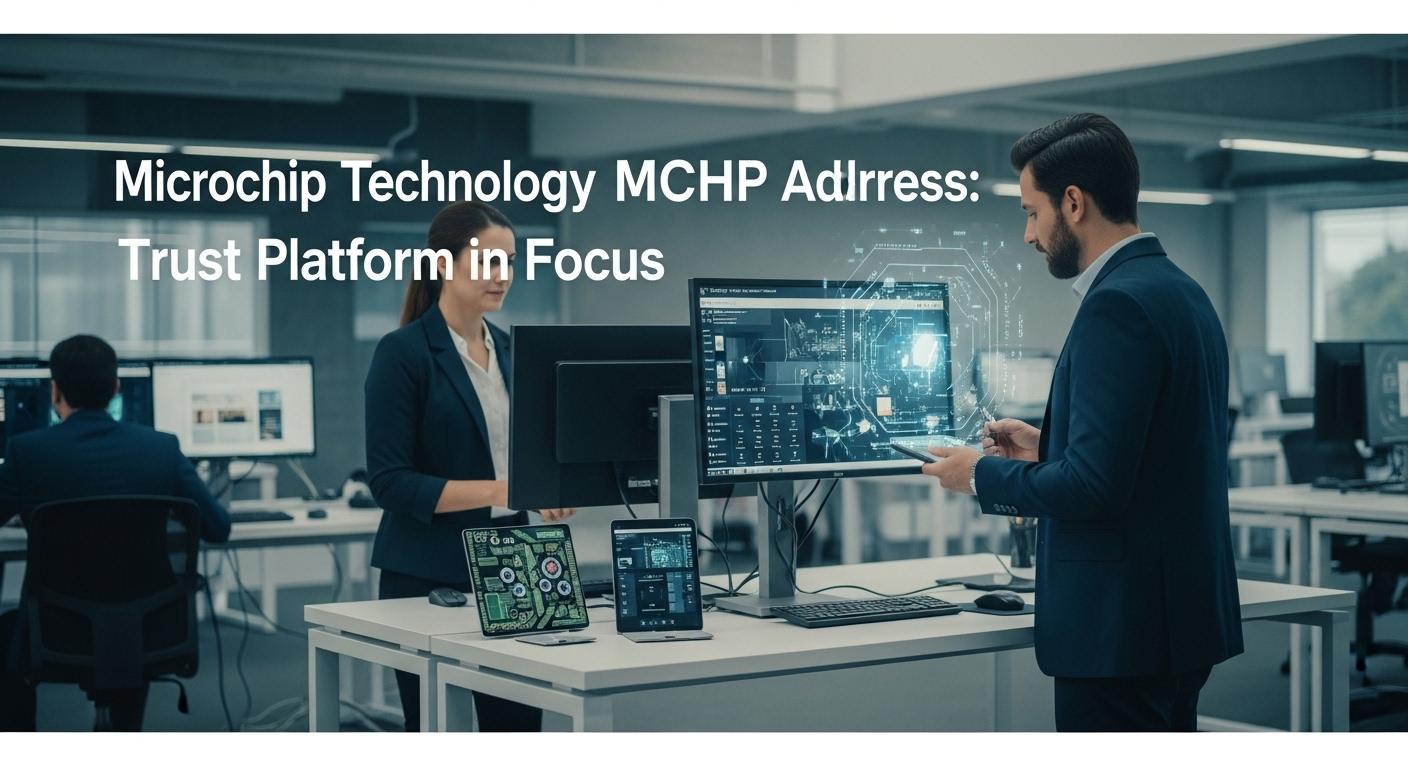 Close-up of a Microchip microcontroller with a digital security overlay and Brazilian context