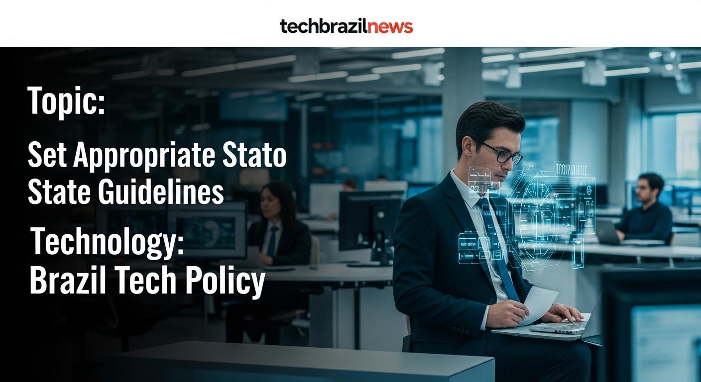 Brazilian tech newsroom illustration with gears and AI symbols