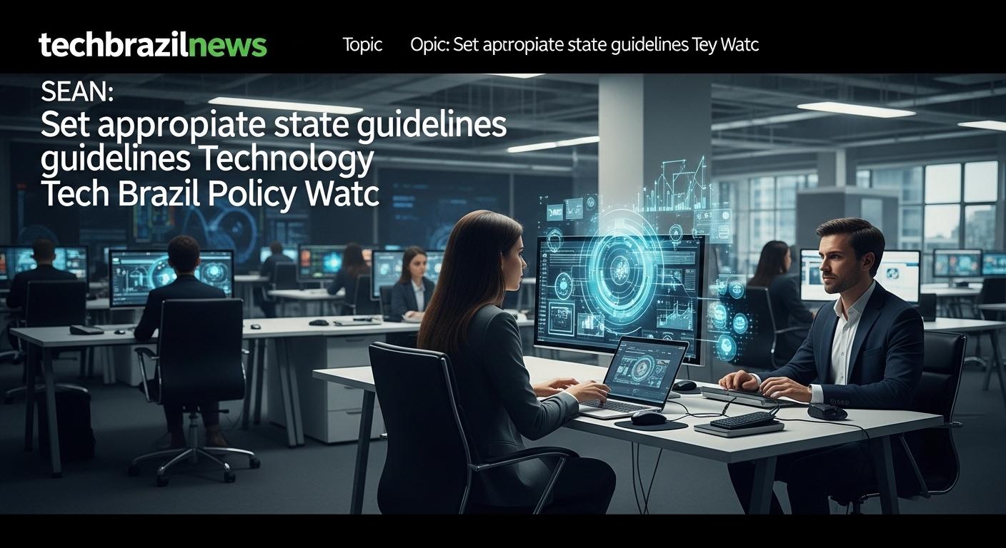 Editorial illustration of Brazil tech policy with surveillance and privacy icons