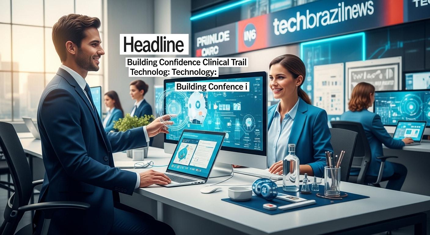 Brazilian clinical trial data dashboard with compliance icons